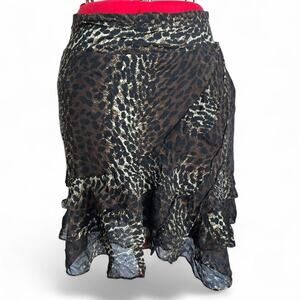 Express 100% Silk Leopard Print Ruffle Skirt Size Small Fairycore Mob Wife